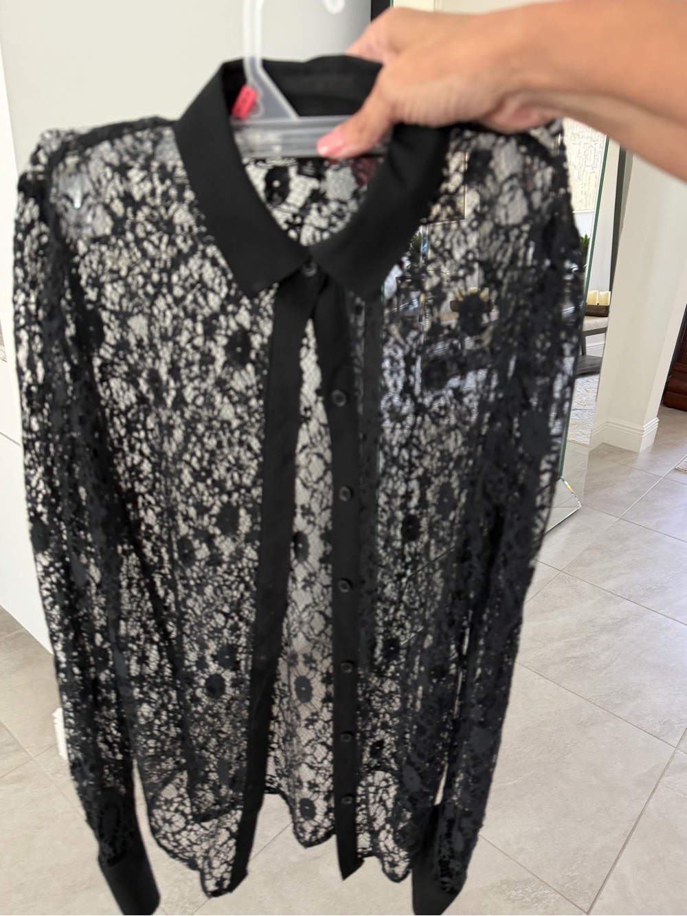 Who What Wear Black Lace Button-Down Blouse